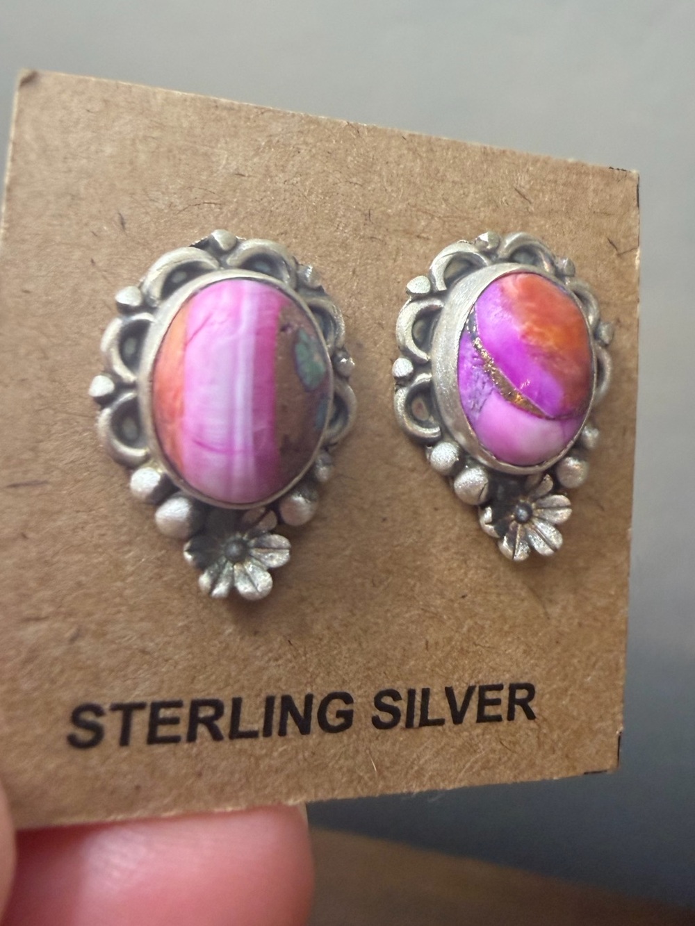 Pink Turquoise Dahlia Stud Earrings - Picture 5 of 6
